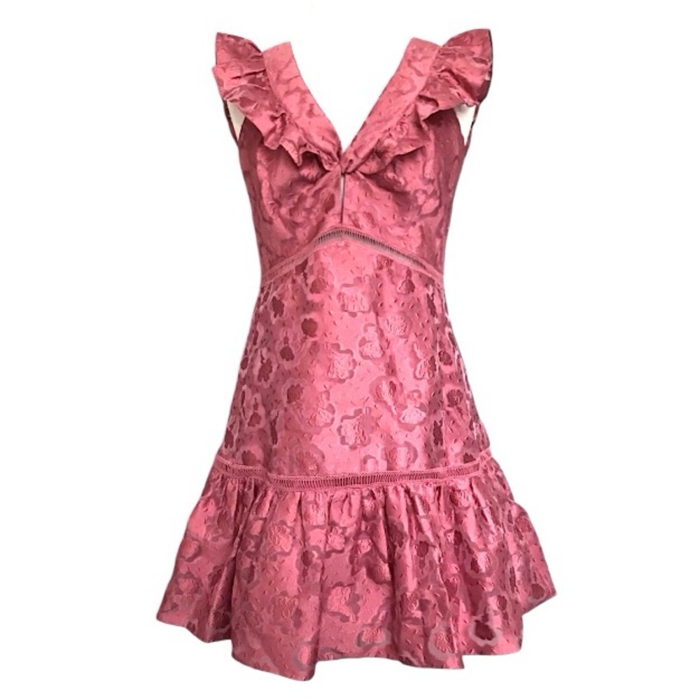 $495 Rebecca Taylor Floral Jacquard Dress 12 Pink Vintage Design Silk Blend NWT